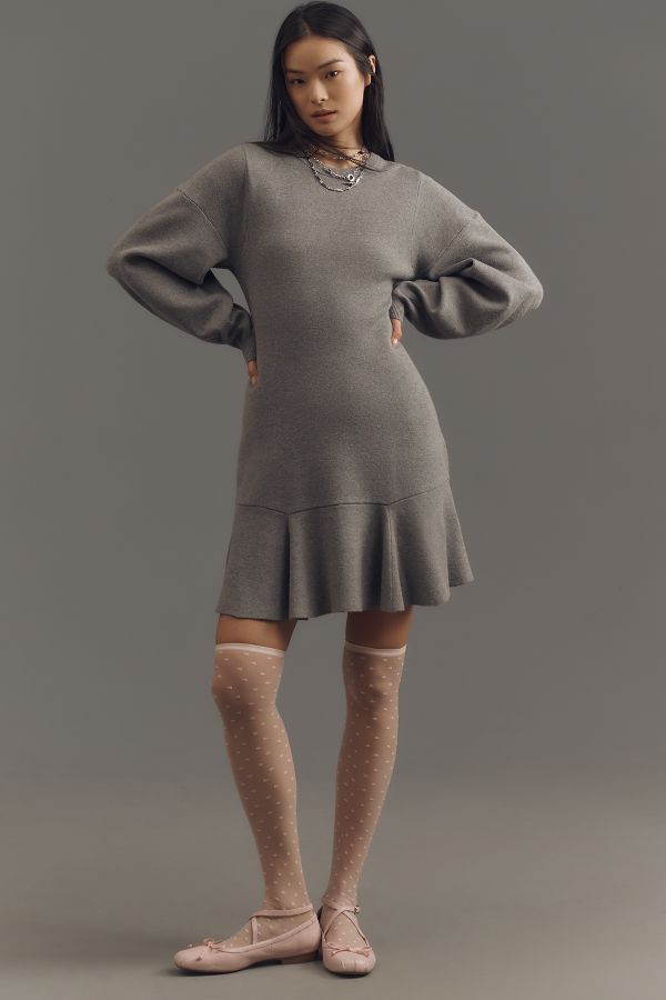 Slide View: 3: By Anthropologie 3/4 Sleeve Ruffled Sweater Knit Dress