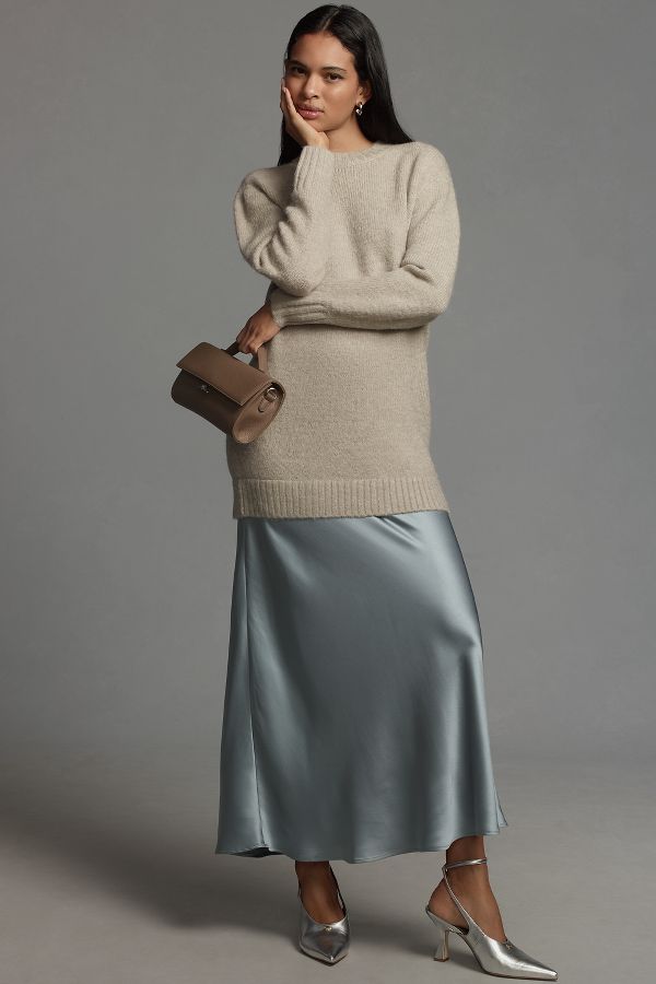 Slide View: 1: By Anthropologie Long-Sleeve Twofer Sweater Slip Midi Dress