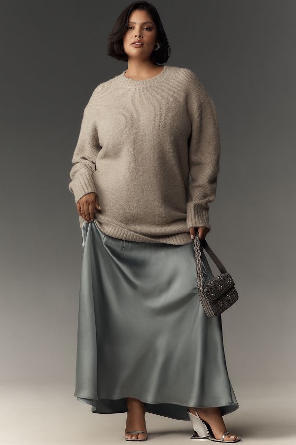 Slide View: 4: By Anthropologie Long-Sleeve Twofer Sweater Slip Midi Dress