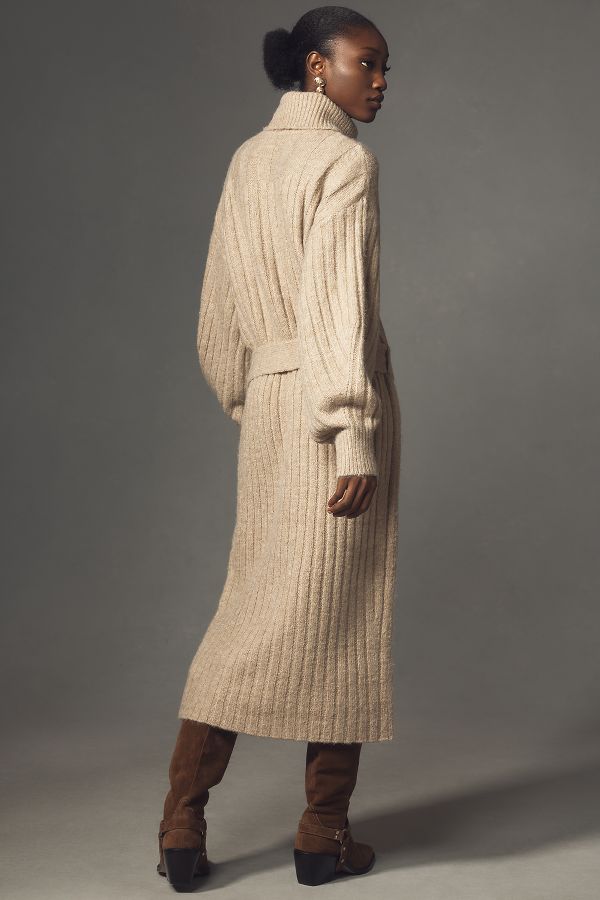 Vista de diapositivas: 2: By Anthropologie Long-Sleeve Turtleneck Belted Midi Jumper Dress