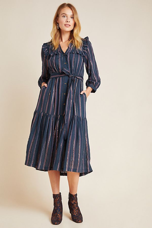 Slide View: 1: Midnight Ruffled Midi Dress