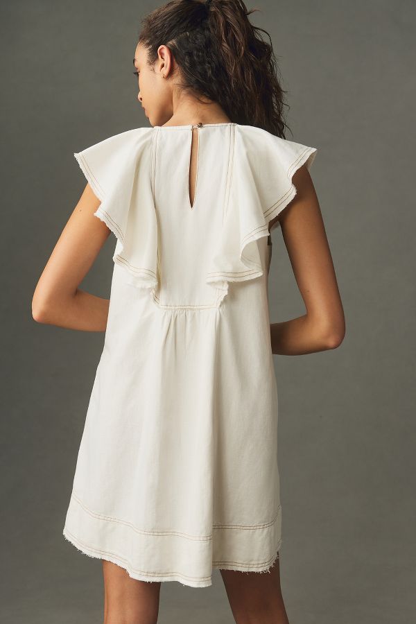 Slide View: 2: Pilcro V-Neck Ruffle Linen Mini Dress