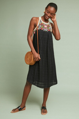 anthropologie black embroidered dress