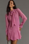 Thumbnail View 1: By Anthropologie Long-Sleeve Tie-Neck Swing Mini Dress