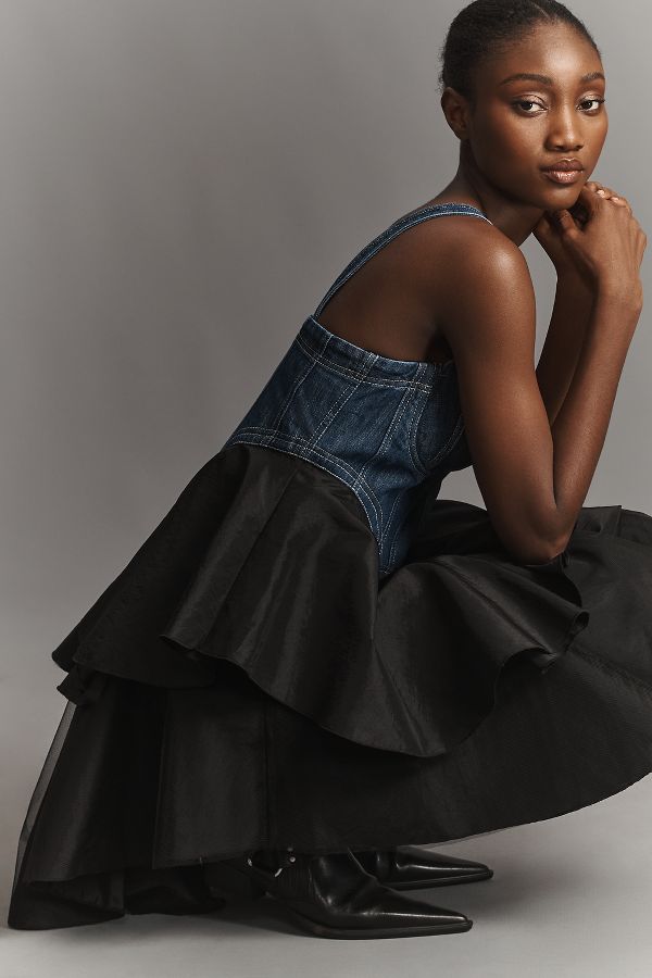 Slide View: 4: Pilcro Sleeveless Denim Bodice Tiered Mini Dress