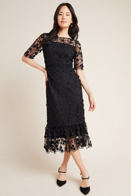 embroidered lace midi dress