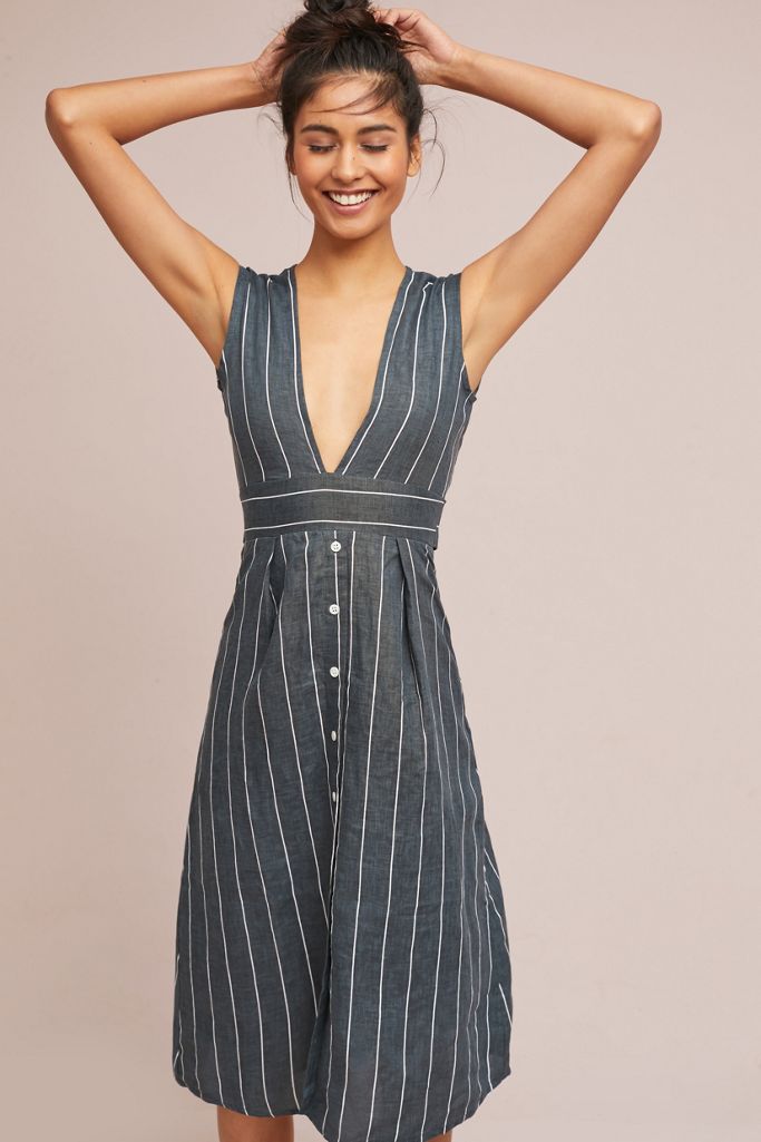 Faithfull Linen DeepV Dress Anthropologie