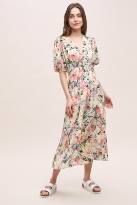 floral print dress with sleeves