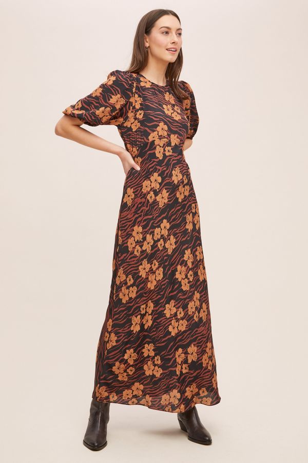 Kachel Floral Silk Maxi Dress Anthropologie UK