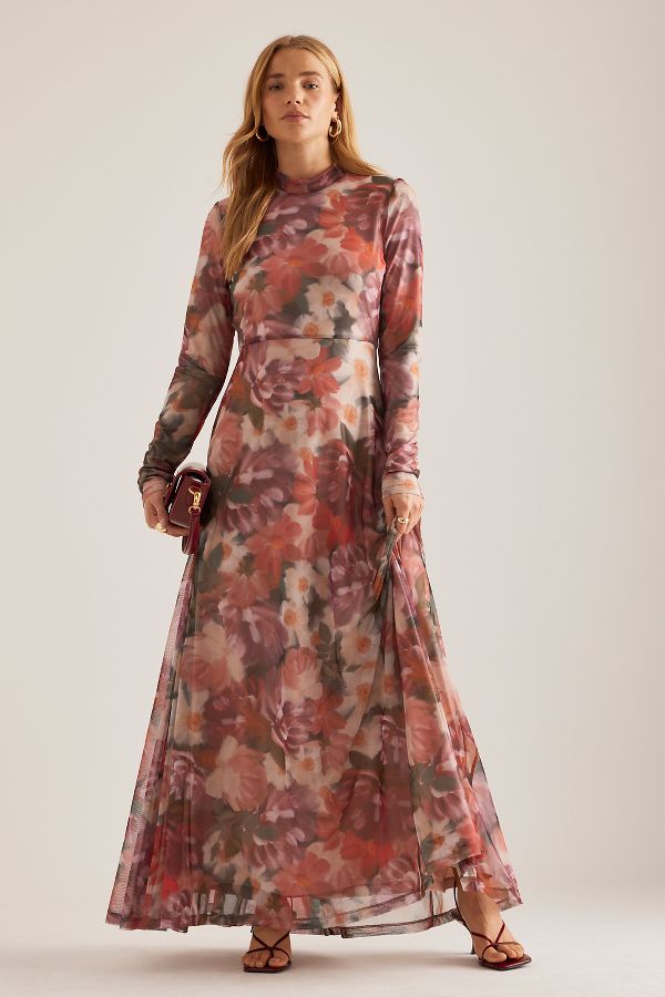 Vista de diapositivas: 1: Vestido Maxi de Malla Floral con Cuello Alto Kachel