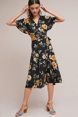 Odessa Silk Floral Midi Wrap Dress 