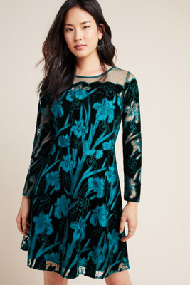 anthropologie blue velvet dress