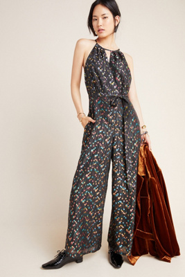 metallic halter jumpsuit