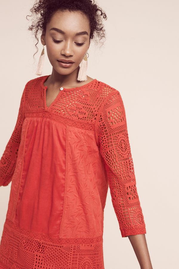 Embroidered Crochet Tunic Dress Anthropologie