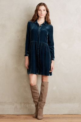 anthropologie blue velvet dress