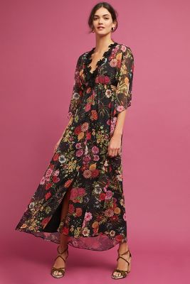 anthropologie red floral dress