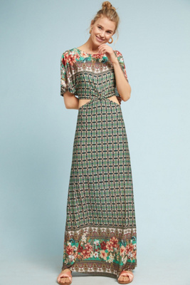 anthropologie green maxi dress