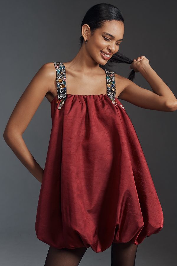 Slide View: 1: Sunday in Brooklyn Embellished-Strap Bubble Mini Dress