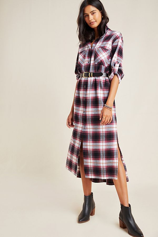 Slide View: 1: Cloth & Stone Plaid Maxi Shirtdress