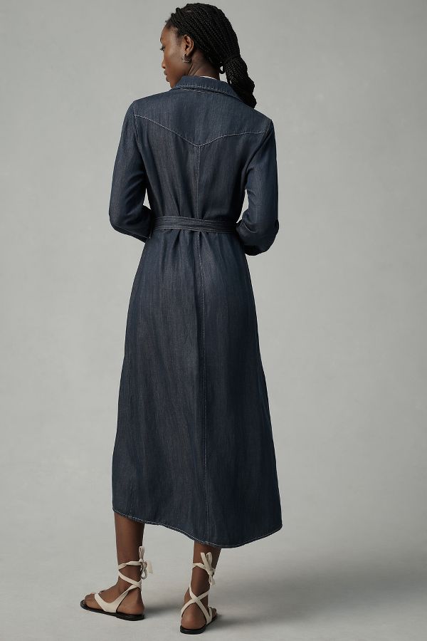 Slide View: 3: Bella Dahl Long-Sleeve Western Linen Midi Shirt Dress