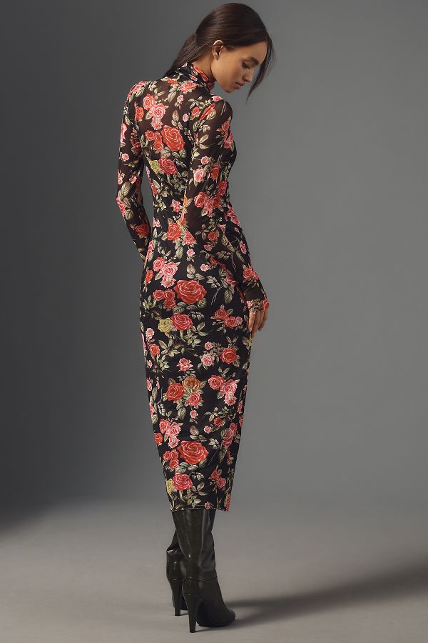 Slide View: 3: AFRM Long-Sleeve Mock-Neck Printed Midi Dress