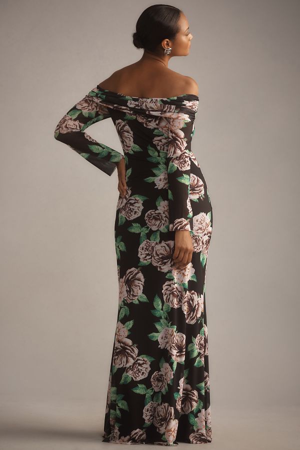 Slide View: 6: AFRM Long-Sleeve Off-The-Shoulder Mesh Maxi Dress