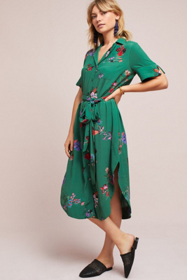 green floral button up dress