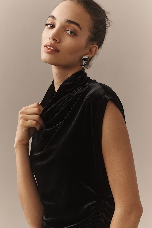 Slide View: 2: The Maya Ruched Cowl-Neck Dress: Stretch Velvet Edition