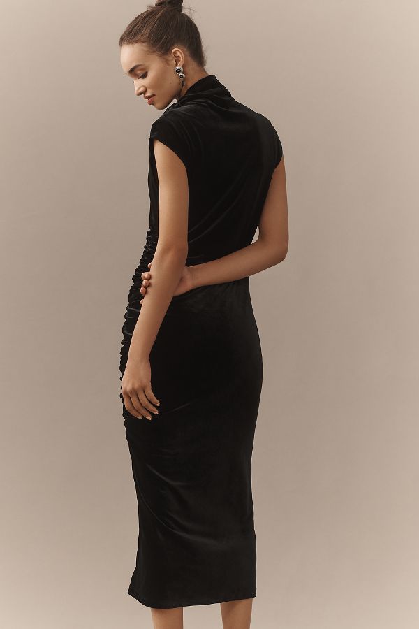 Slide View: 3: The Maya Ruched Cowl-Neck Dress: Stretch Velvet Edition