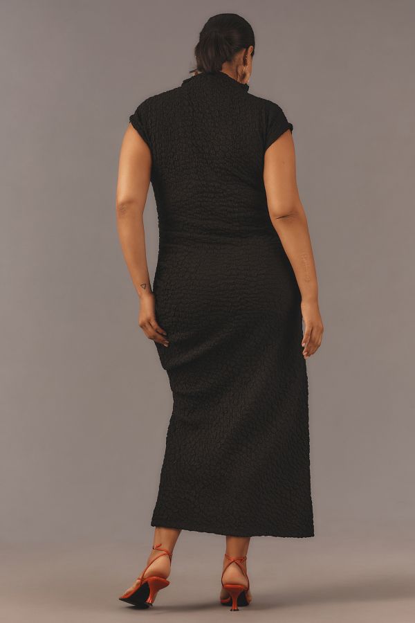 Slide View: 8: The Maya Ruched Cowl-Neck Dress: Textured Edition