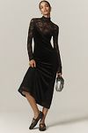 Thumbnail View 1: By Anthropologie Long-Sleeve Mock-Neck Lace Velvet Midi Slip Dress