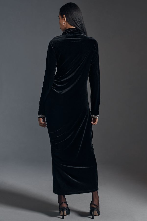 Slide View: 2: The Maya Ruched Cowl-Neck Dress: Velvet Long-Sleeve Edition