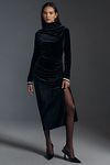 Thumbnail View 1: The Maya Ruched Cowl-Neck Dress: Velvet Long-Sleeve Edition