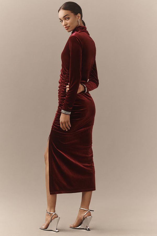 Slide View: 3: The Maya Ruched Cowl-Neck Dress: Velvet Long-Sleeve Edition