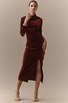 Thumbnail View 1: The Maya Ruched Cowl-Neck Dress: Velvet Long-Sleeve Edition