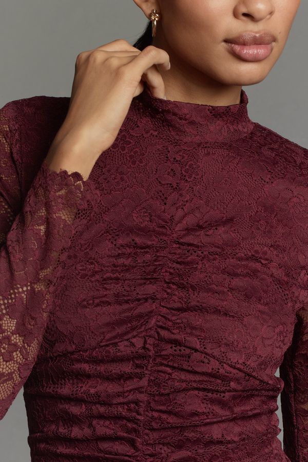 Slide View: 2: By Anthropologie Mock-Neck Fitted Lace Dress