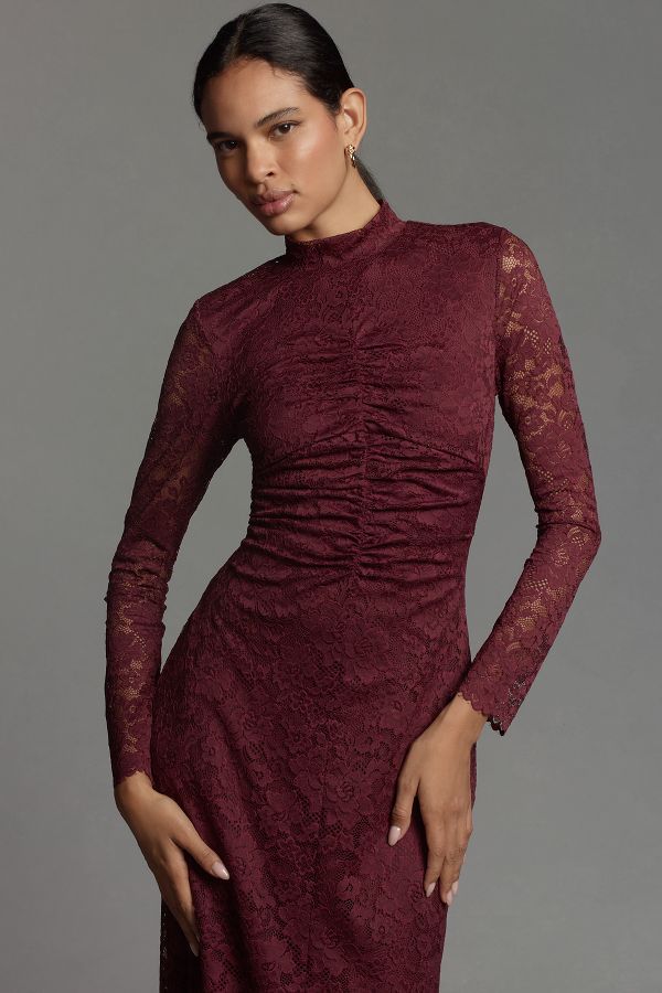 Slide View: 4: By Anthropologie Mock-Neck Fitted Lace Dress