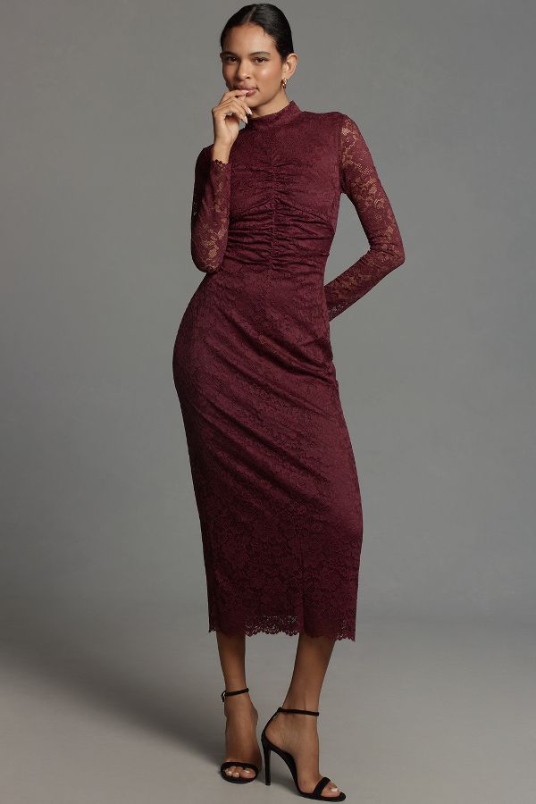 Slide View: 1: By Anthropologie Mock-Neck Fitted Lace Dress