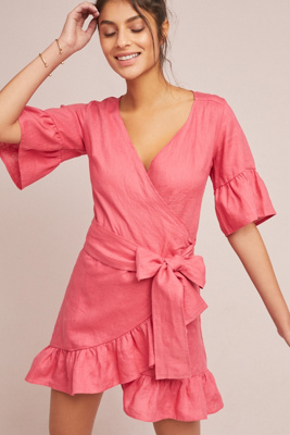 red linen wrap dress