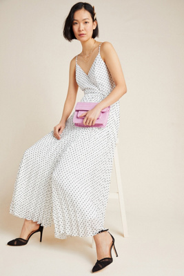 pleated wrap maxi dress
