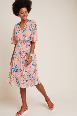 anthropologie floral wrap dress