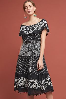 anthropologie black embroidered dress