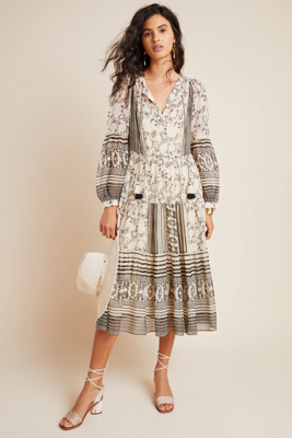 tiered midi dress with sleeves