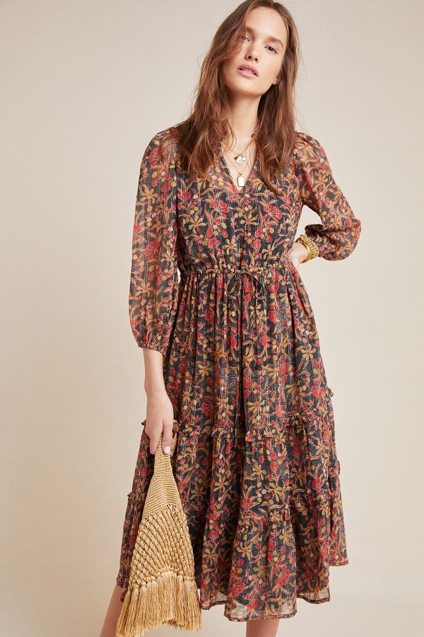 Jasmina Tiered-Printed Midi Dress | Anthropologie UK