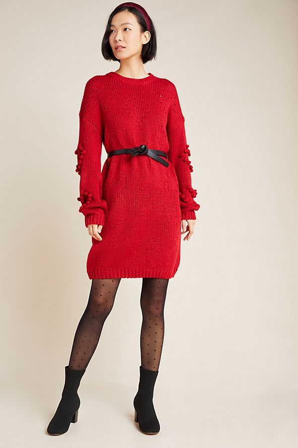 Slide View: 1: Pommed Hearts Sweater Mini Dress