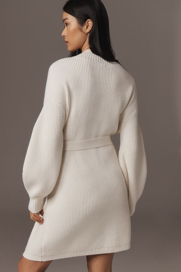 Slide View: 2: Maeve Long-Sleeve Mock-Neck Tie-Waist Mini Dress