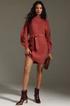 Thumbnail View 1: Maeve Long-Sleeve Mock-Neck Tie-Waist Mini Dress