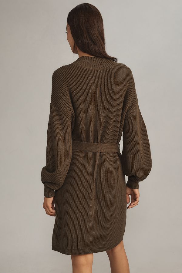 Slide View: 3: Maeve Long-Sleeve Mock-Neck Tie-Waist Mini Dress