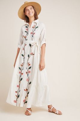 anthropologie embroidered shirt dress