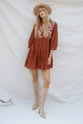 feuille embroidered tunic dress